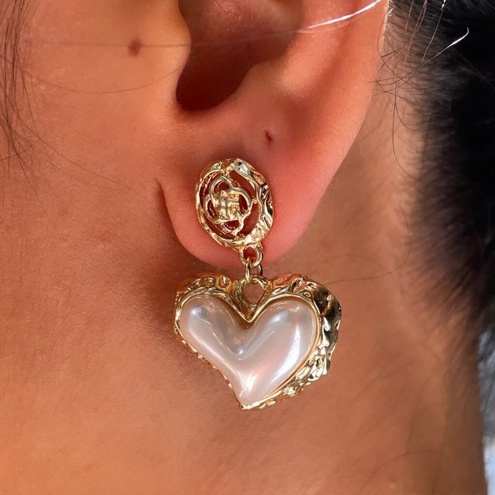 Heart Pearl Drop Earrings – Romantic Rose & Heart Dangle